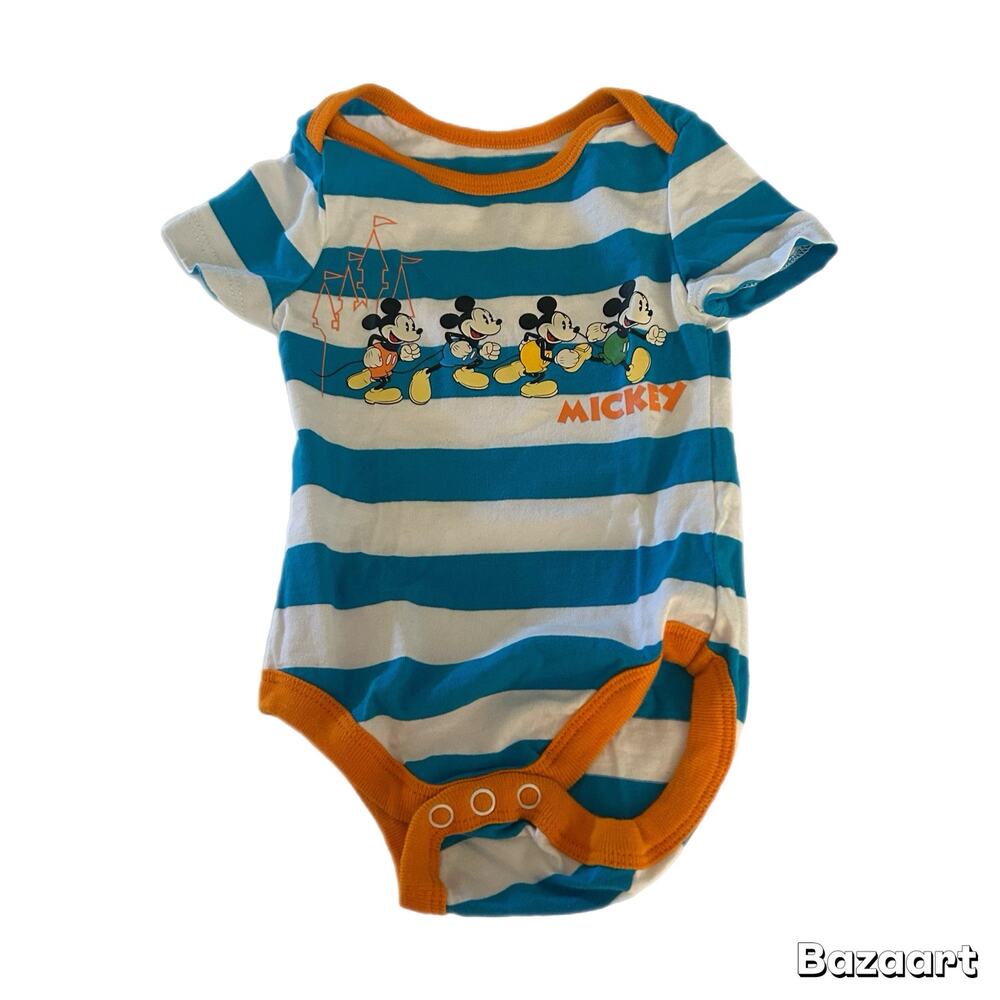 Disney Parks Stripe Mickey Short Sleeve Bodysuit 12M Blue Orange